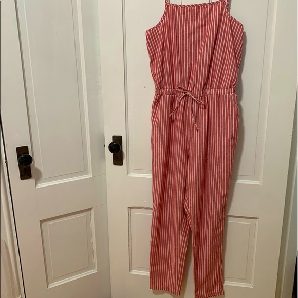 Ci Sono Pants - Ci Sono Linen Striped Sleeveless Jumpsuit